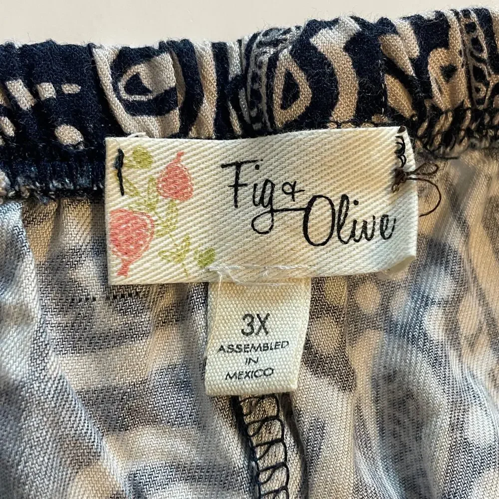 Fig & Olivia Paisley High Waisted Shorts Womens Size 3X Navy Pull On Boho